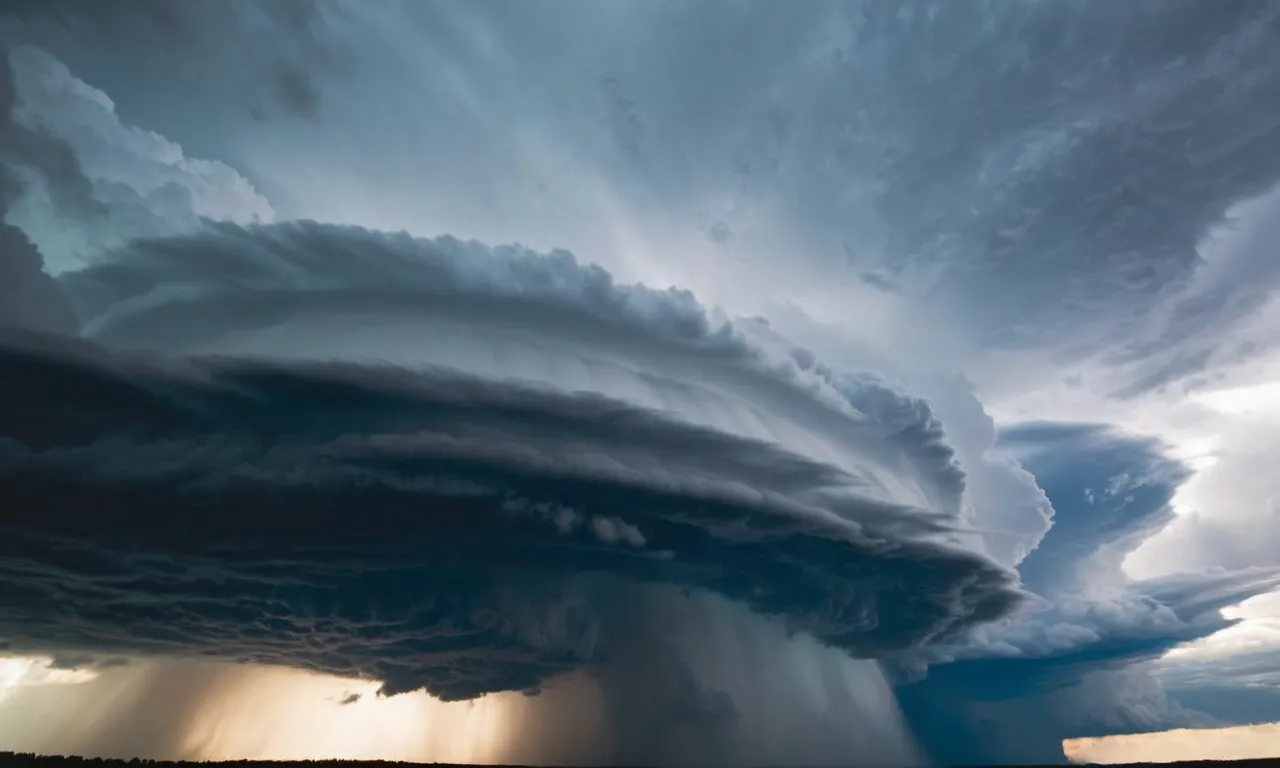 A close-up shot of a furious storm brewing in the sky, capturing the raw power and intensity of nature, reminiscent of the god of wrath.