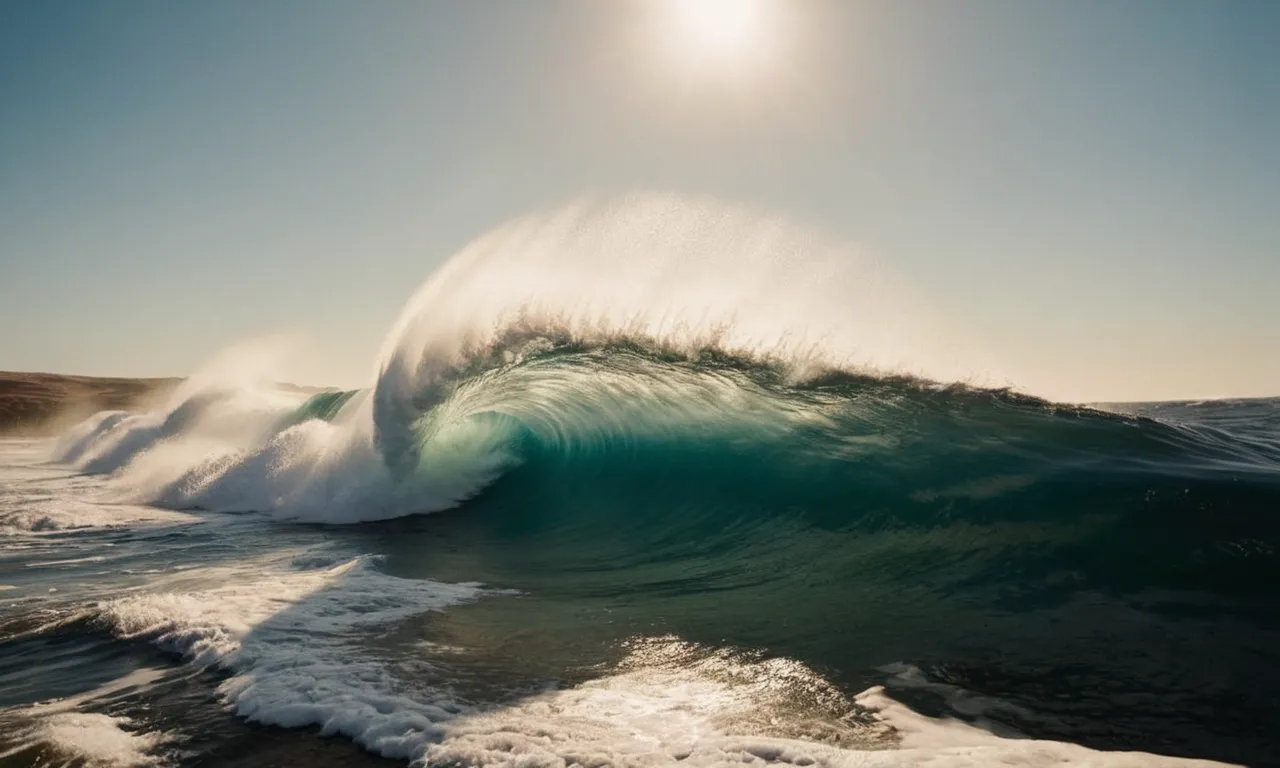 A mesmerizing shot capturing the awe-inspiring power of nature, as sunlight gracefully pierces through the parting waves, reminiscent of the biblical tale of Moses parting the Red Sea.