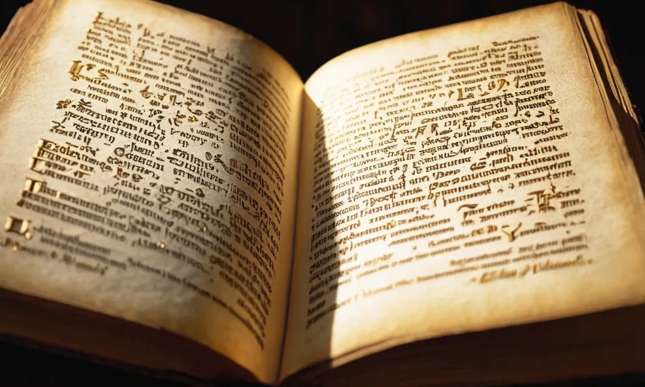 The photo captures an ancient scripture illuminated by a delicate beam of sunlight, revealing the name "Ethan" engraved in faded gold letters.