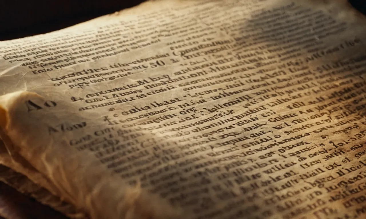 A close-up shot of a worn-out parchment, illuminated by a soft beam of light, revealing the passage of Acts 10:45 - Cornelius, the first Gentile to receive the Holy Spirit.