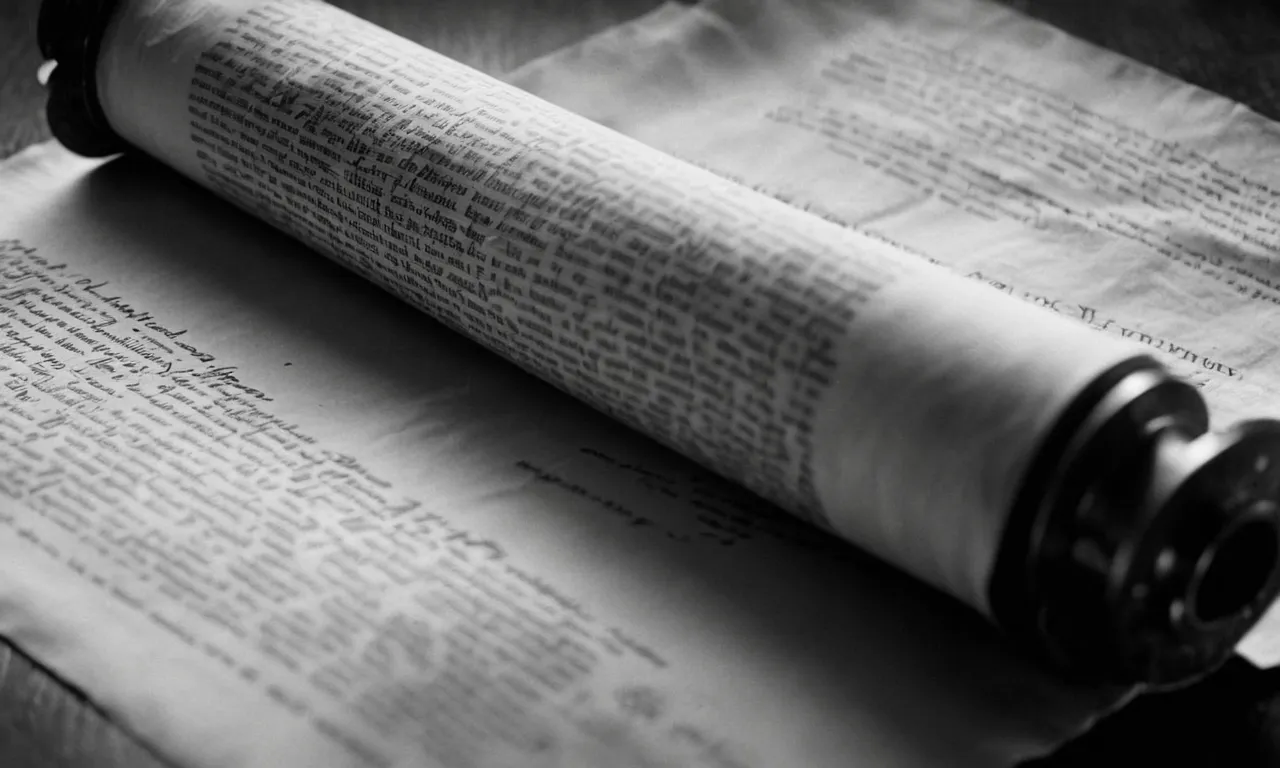 A black and white portrait captures an ancient scroll, delicately unfurled, revealing faded text that introduces the first usher, radiating wisdom and humility.