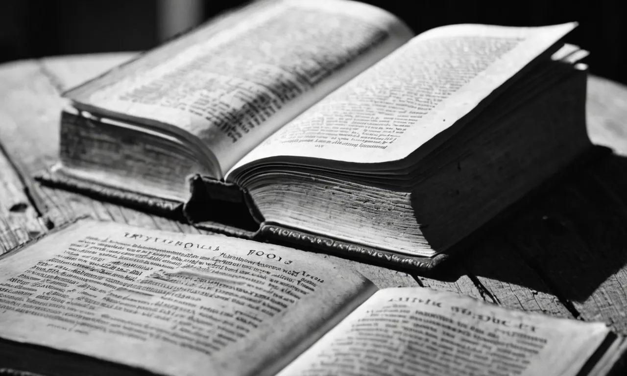 A black and white photograph capturing an ancient, weathered book opened to the pages of Proverbs, symbolizing wisdom and knowledge found in the Bible.