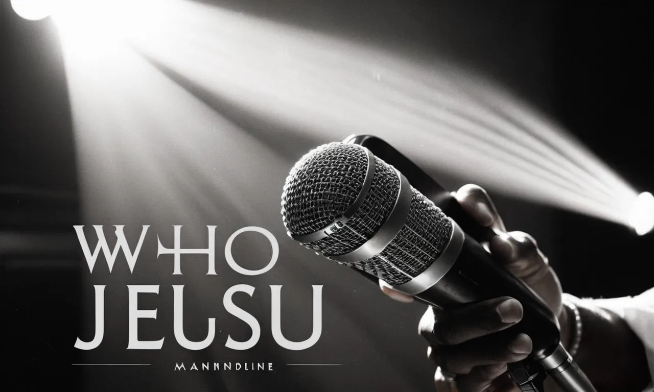 A black and white photo captures the hands of a gospel singer passionately gripping a vintage microphone, while rays of light illuminate the words "Who Wrote Jesus on the Mainline" in the background.