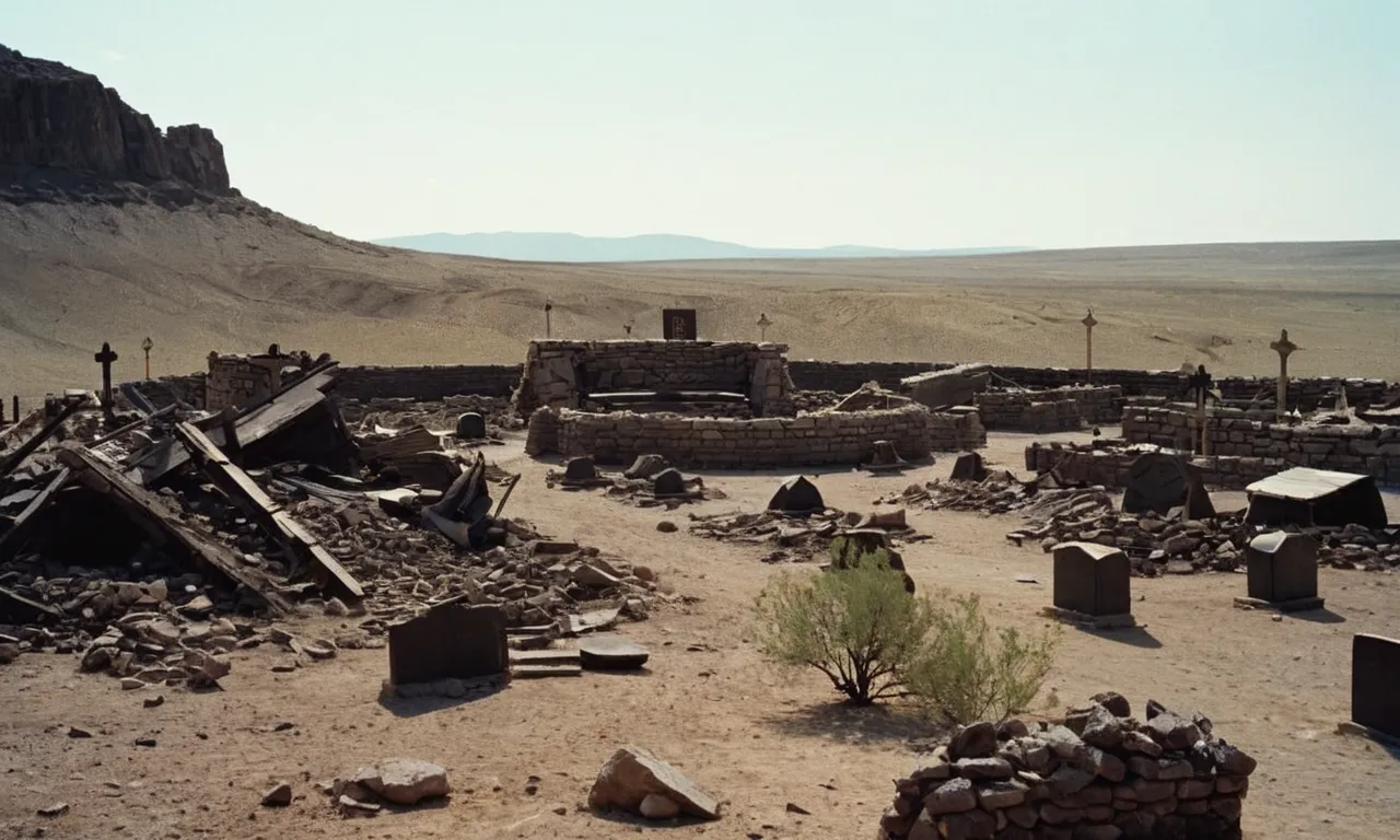 A solemn photograph capturing a desolate battlefield scattered with remnants of destruction, symbolizing the aftermath of God's command for Saul to destroy the Amalekites.