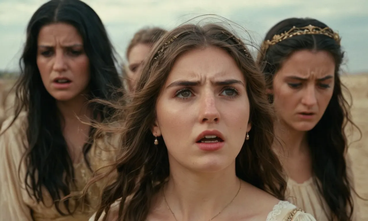 A photo captures the anguish and confusion on Lot's daughters' faces as they question why God's punishment spared them, contrasting against the destruction of Sodom and Gomorrah.