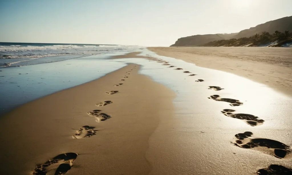 The photo captures a desolate beach with footprints leading towards the vast ocean, symbolizing Jonah's attempt to escape God's command and his subsequent journey of self-discovery.