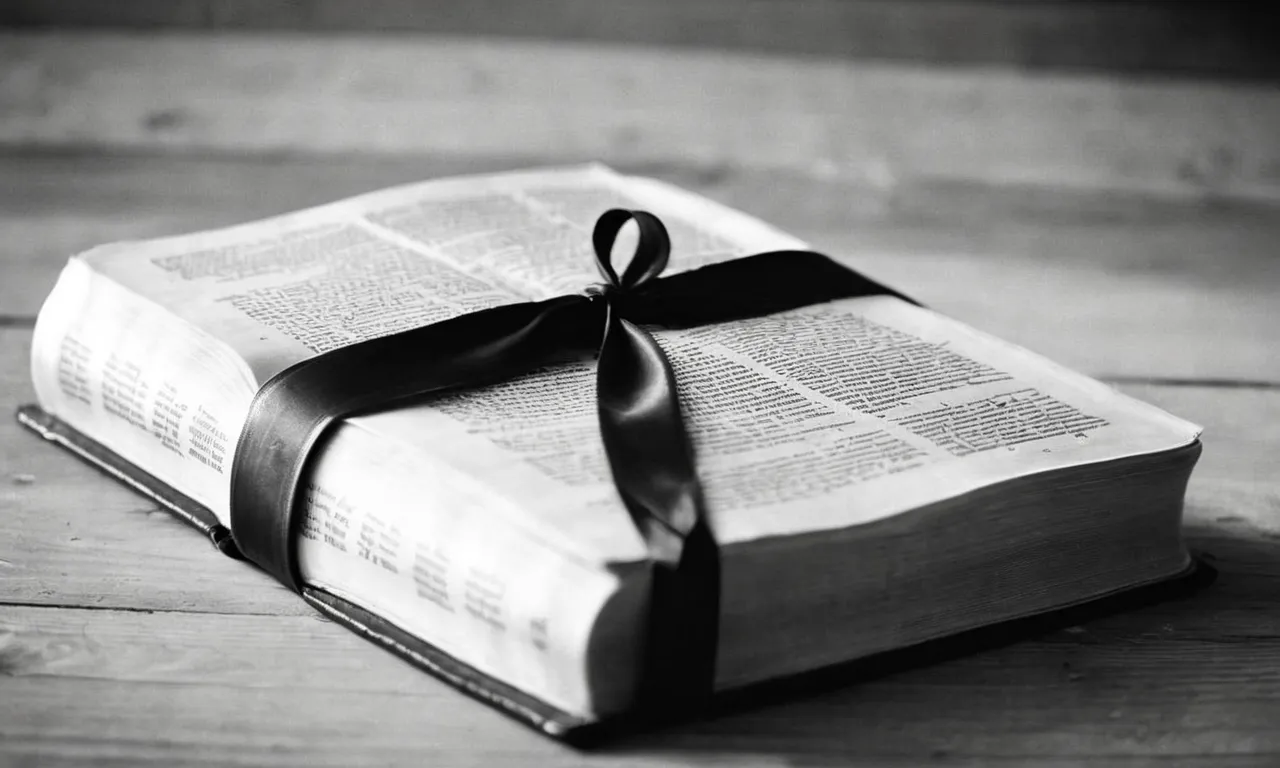 A black and white close-up photograph of a well-worn bible, its pages delicately turned, capturing the reverent touch of a Christian's hands, symbolizing the deep importance and spiritual connection they find within its words.