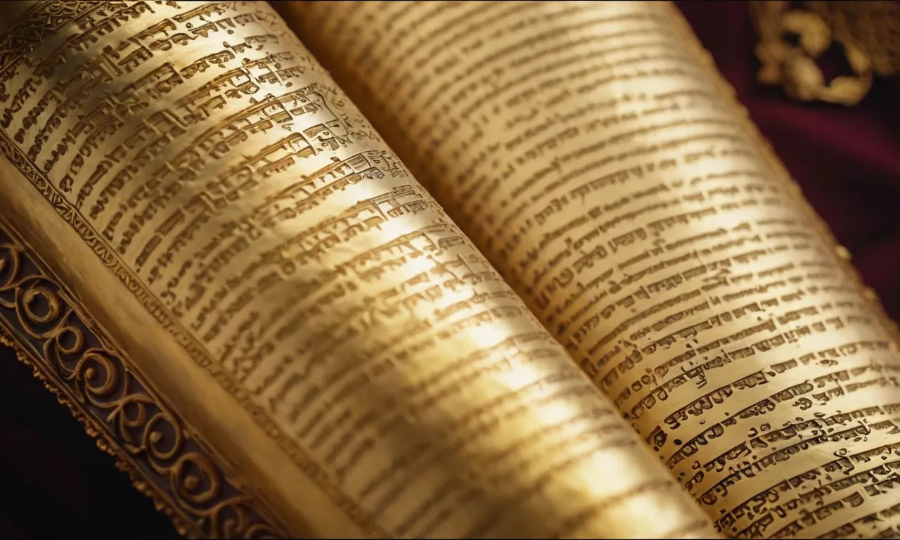 A close-up shot of an ancient Torah scroll, bathed in warm golden light, symbolizing the profound significance and timeless wisdom it holds for the Jewish faith.