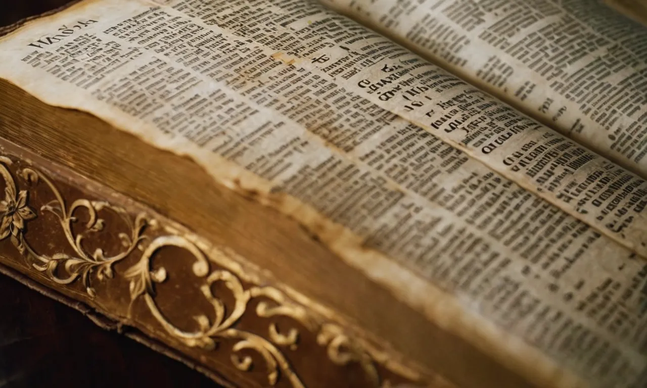 A close-up shot of an ancient, weathered Bible with pages missing, symbolizing the mystery surrounding why the book of Eli was excluded from the official scriptures.