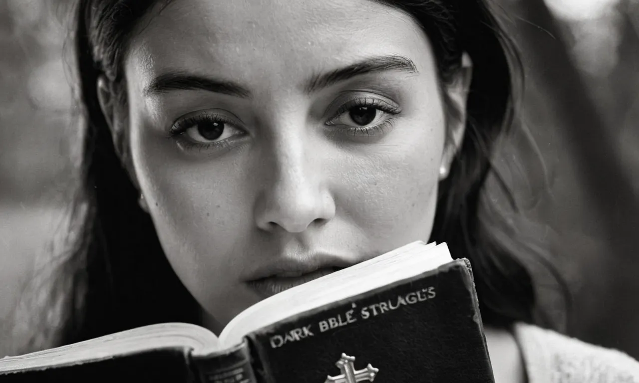 A black and white photograph capturing a woman's tear-streaked face, clutching a worn Bible, symbolizing the profound anguish of infertility and her unwavering faith amidst the struggle.